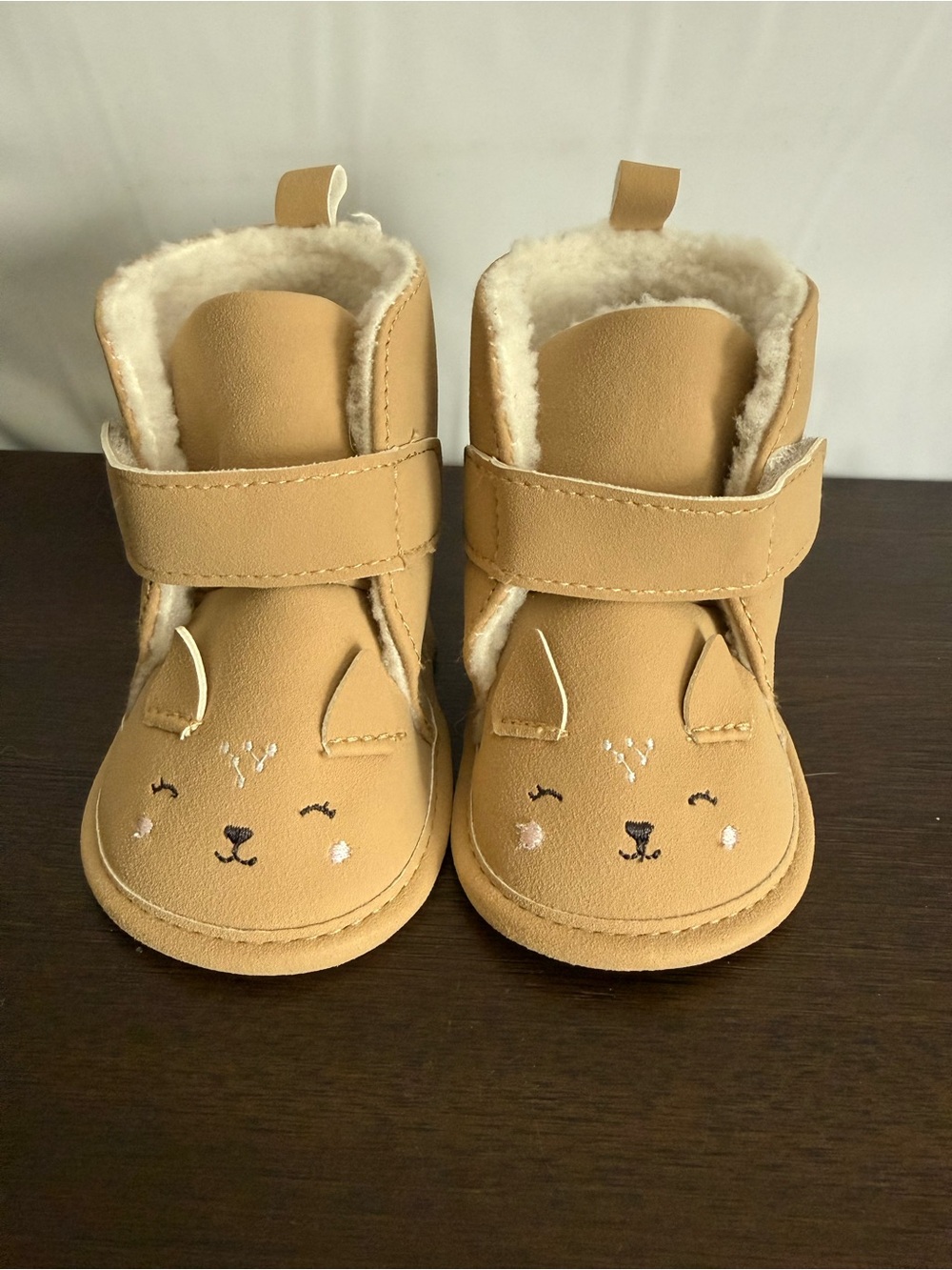 Infant Tan Fleece-Lined Animal Face Boots